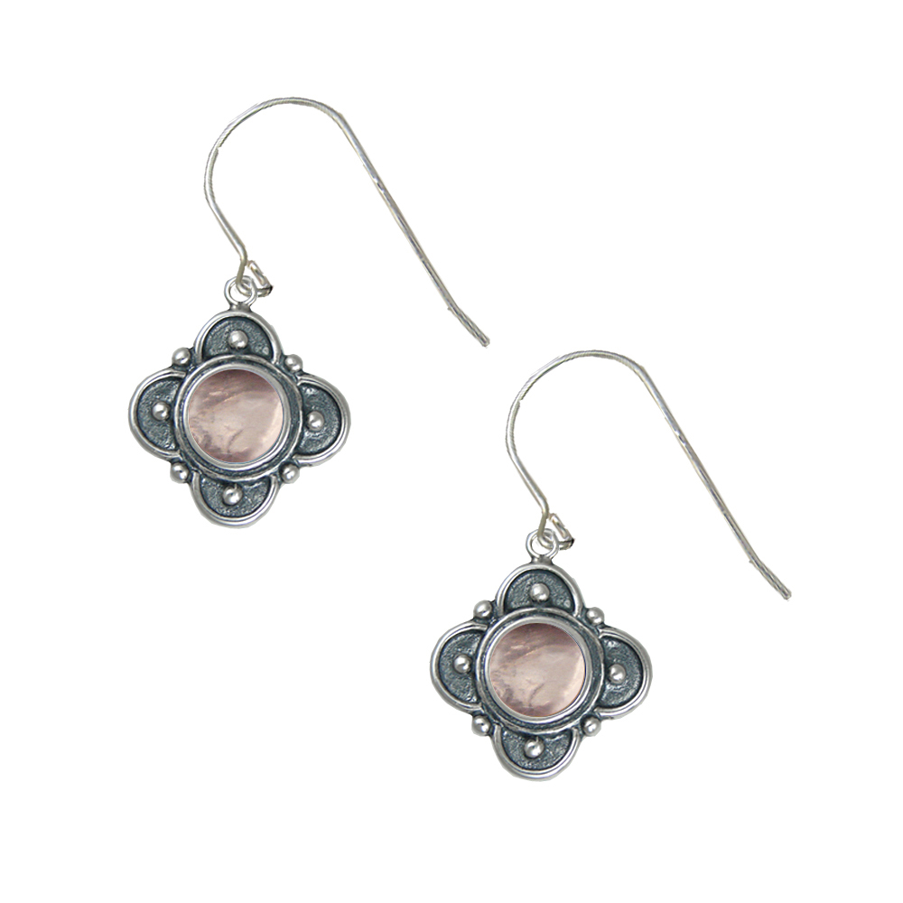 Sterling Silver Designer in Rose Gemstone Drop Dangle Earrings